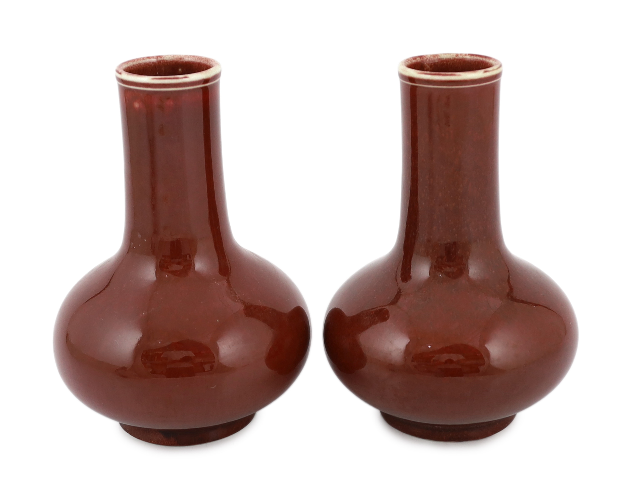 A pair of Chinese sang de boeuf glazed vases, tianqiuping, 19th/20th century